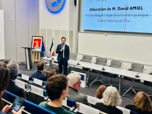 David Amiel, ministre délégué chargé de la Fonction publique, lors d’une prise de parole
