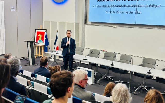 David Amiel, ministre délégué chargé de la Fonction publique, lors d’une prise de parole